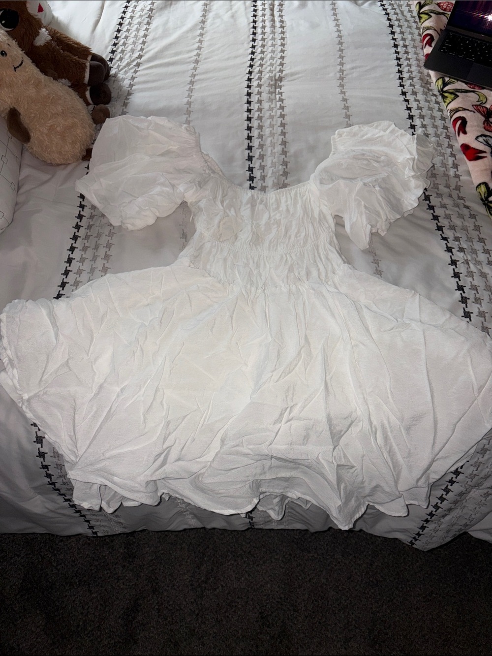 Princess Polly White Puff-Sleeve Off Shoulder Women’s Dress